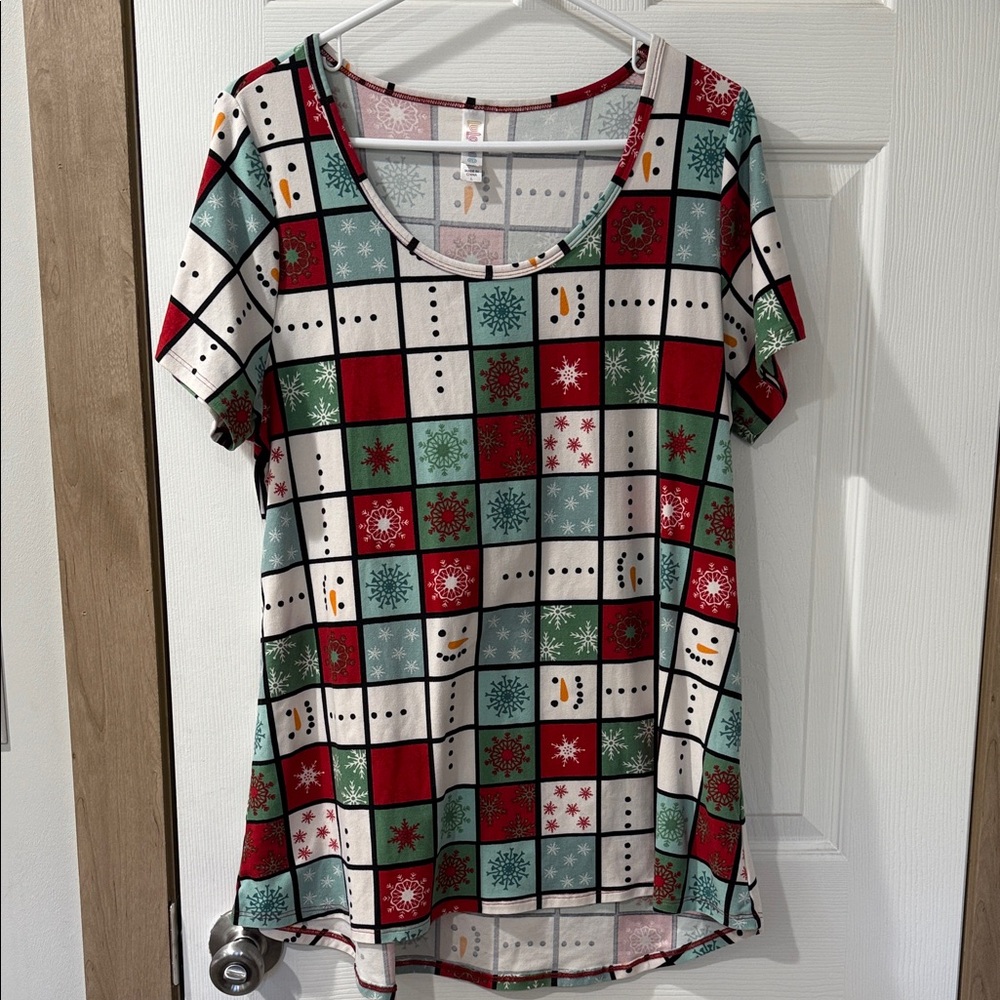 LuLaRoe Holiday Patchwork Short Sleeve Top